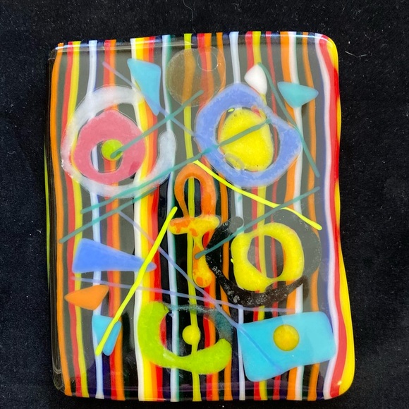 String Theory “ Fused Glass Art Glass Handmade 6.5”x5” Rectangular Tray - Picture 1 of 10